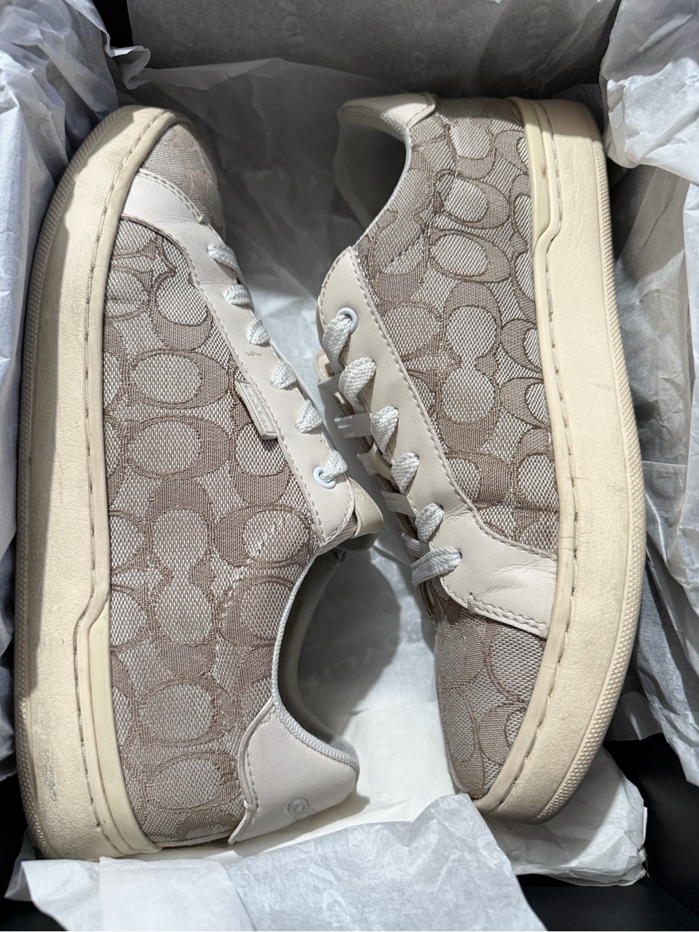 Coach Beige Signature Canvas Low-Top Sneakers